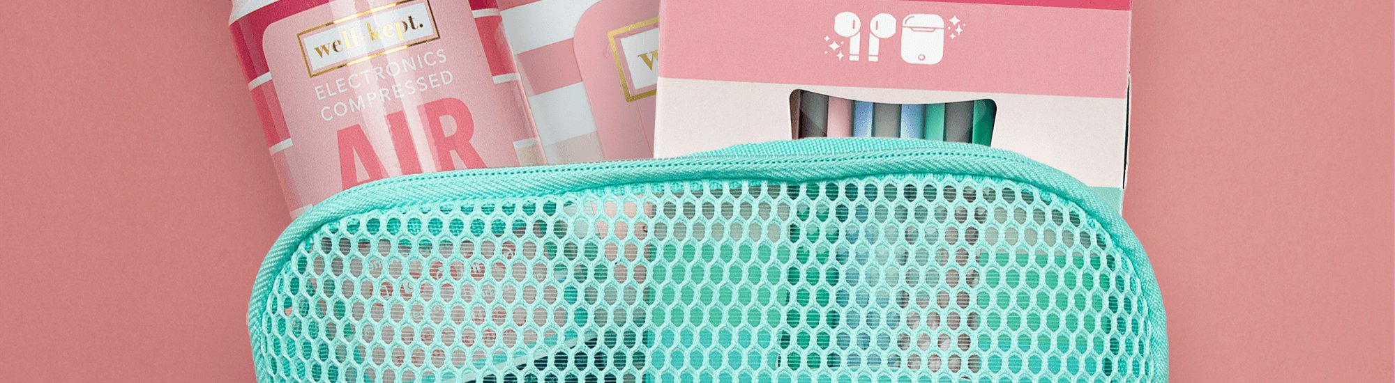 Image of Well-Kept pouch with Little Buddies, Air Duster, and Tech Wipes.