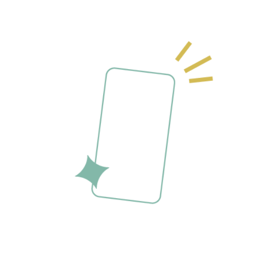 Minimalist illustration of a smartphone with sparkles and yellow lines, suggesting something new or attention-grabbing.