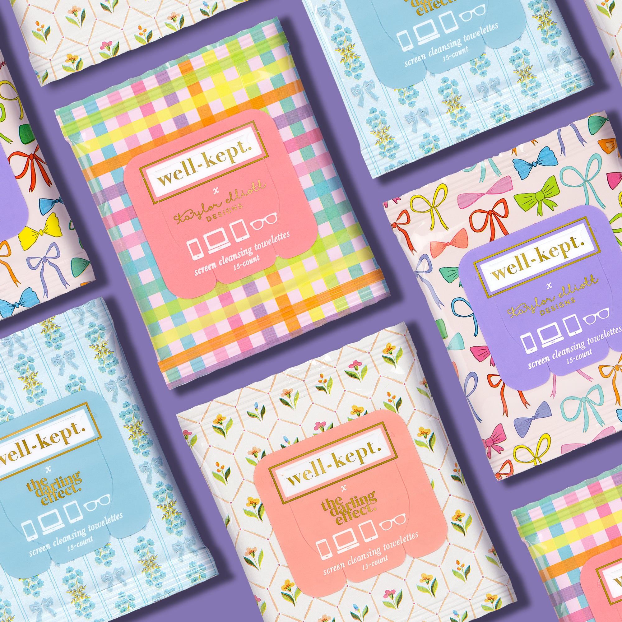 ISLA screen cleansing towelettes feature colorful floral and bow patterns—perfect for keeping your devices sparkling clean.