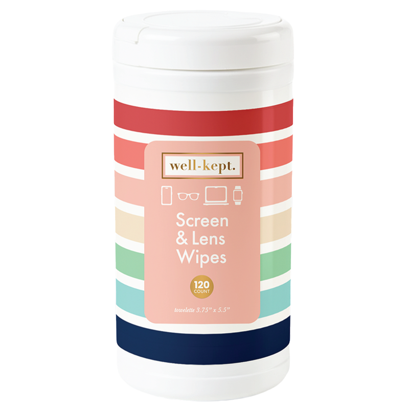 Better Days striped Well-Kept screen cleaning wipes canister, 120 count, product cutout