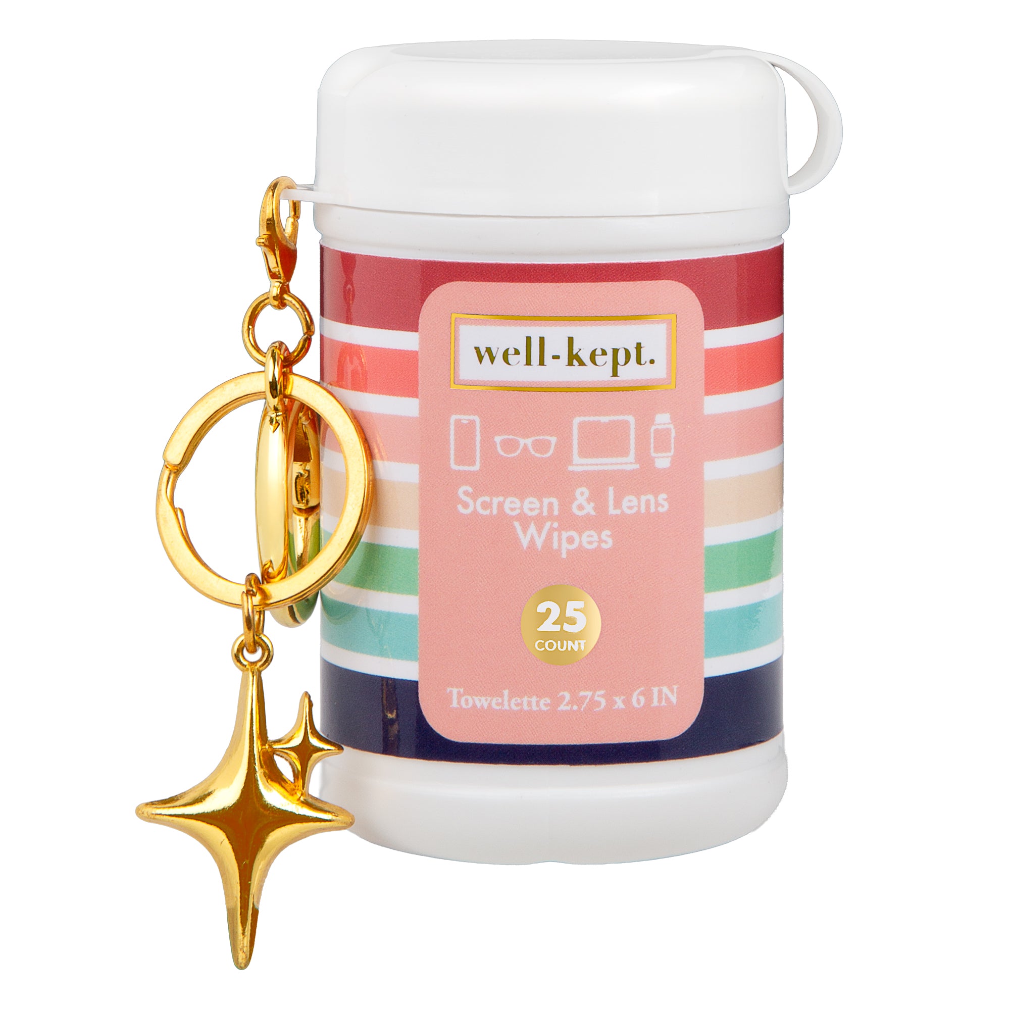 25 count mini canister bag charm with gold sparkle charm and clip. 